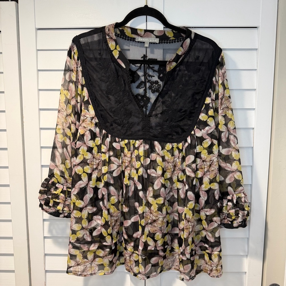 Flowy Floral Daniel Rainn Women's Boho Sheer‎ Blouse Lightweight Tunic Top